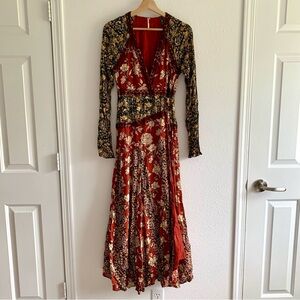 Free People Tilda Wrap Maxi Dress Size XS Neutral Combo Boho Festival Fairycore